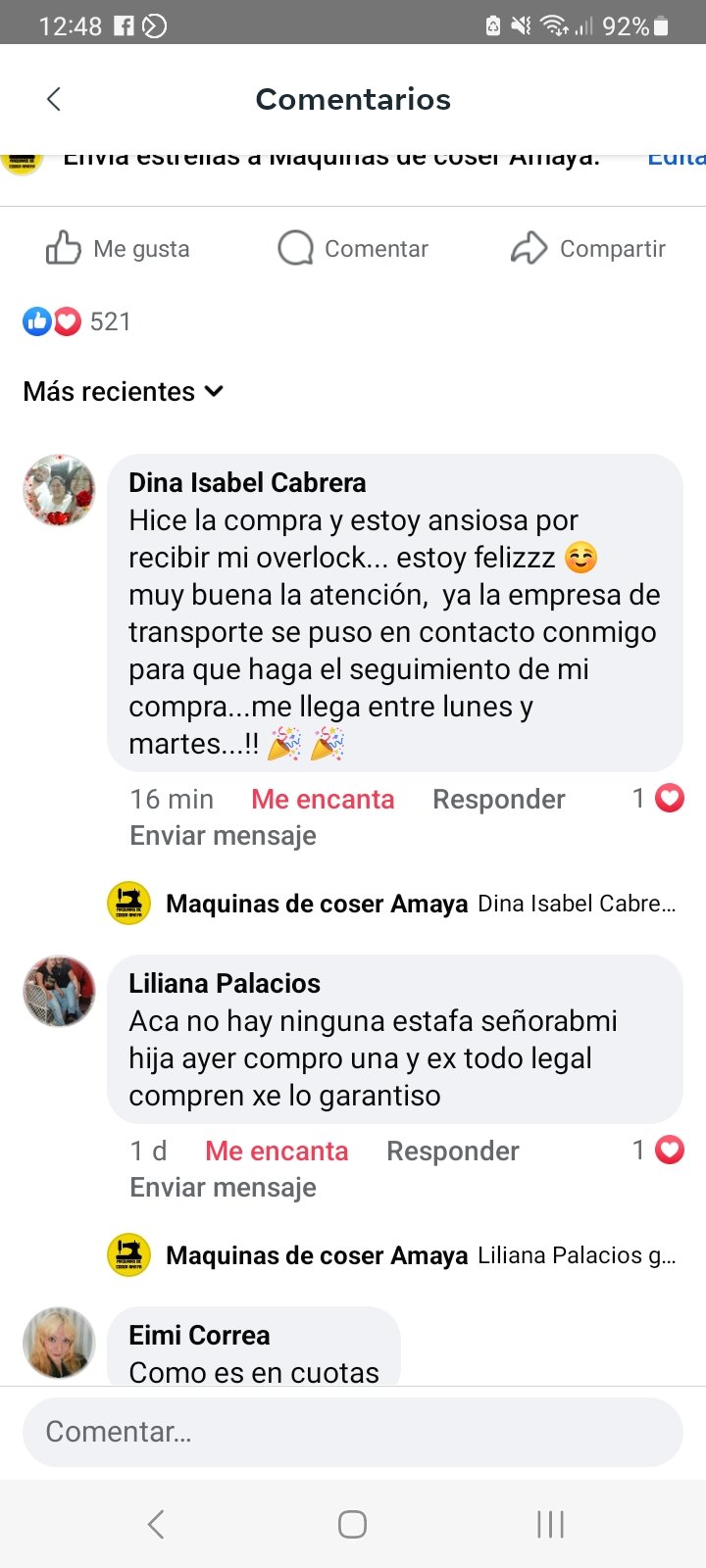 Comentario de Facebook de Silvia: Sobre la atención: "la persona que me atendió un amor".