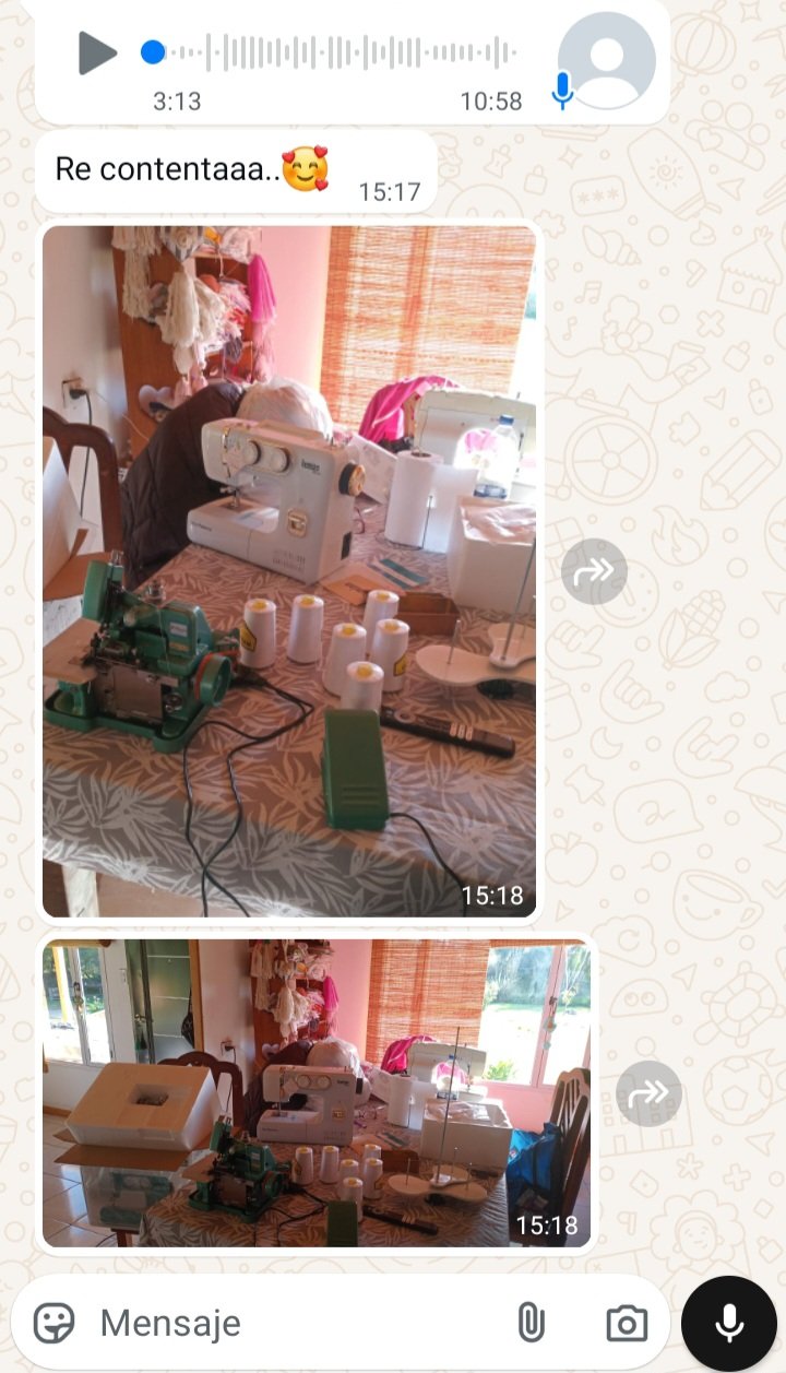 Captura de WhatsApp de Cliente de taller: Overlock más dos familiares. Taller que ya está produciendo.