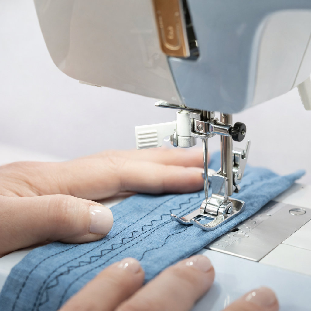 Detalle real aguja y prensatela Lumina Flora